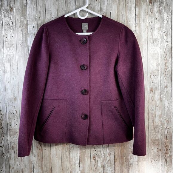 J.Jill Womens Wool Jacket Small Purple Round Neck Angoral Rabbit Blend Button Up - Picture 1 of 10